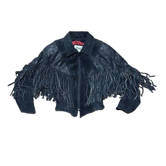 Chia Jackets & Blazers - Vintage Chia Leather Jacket Womens Small Black Fringe Western Cowgirl Nashville